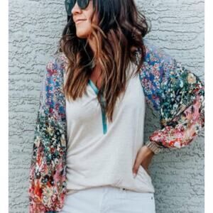 Anthropologie Tiny Brand Eleanor Blouse M Balloon Sleeve Boho Y2K Artsy Floral